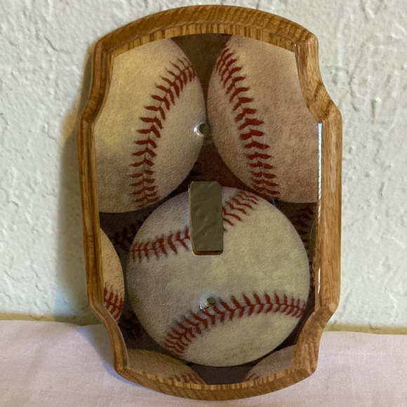 Handmade Baseball Themed Single Wooden Decoupage Light Switch Plate Cover - Picture 5 of 5